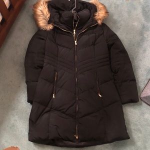 Sz L/G Jones New York Black Winter Coat fur hood
